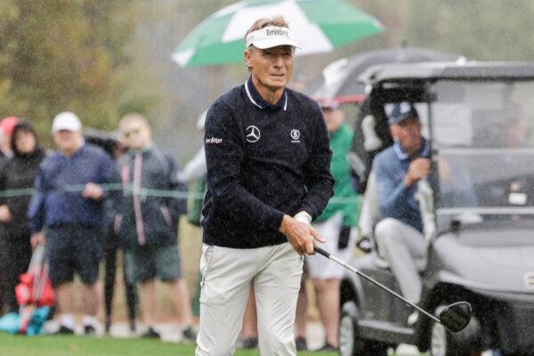 Bernhard Langer tees off during the final round of the PNC Championship golf tournament in Orlando, Fla., on Dec. 17, 2023. (Kevin Kolczynski/AP Photo)