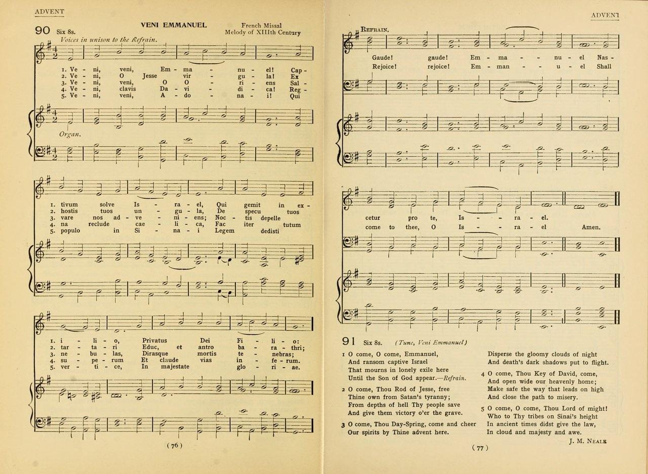 "Veni, veni, Emmanuel," 1907, from "University Hymns." (Public Domain)