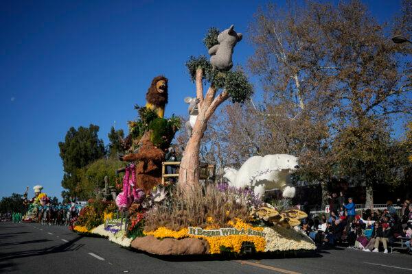 The San Diego Zoo float moves along the parade route at the 135th Rose Parade in Pasadena, Calif., on Jan. 1, 2024. (Jae C. Hong/AP Photo)