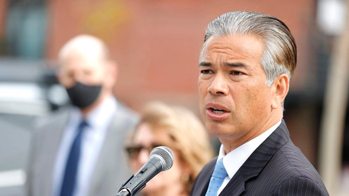 California Attorney General Rob Bonta speaks during a news conference outside an Amazon distribution facility in San Francisco on Nov. 15, 2021. (Justin Sullivan/Getty Images)