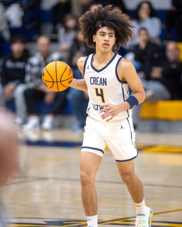 Kaiden Bailey (4), a sophomore guard, plays for the Crean Lutheran High School’s boys’ basketball team. (Courtesy of Nate Klitzing)