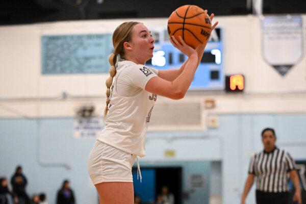 Freshman Addie Nolan (30) plays for the JSerra Catholic High School’s girls’ basketball team in a recent game. (Courtesy of Dylan Stewart)