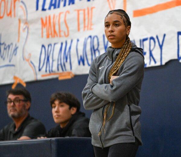 Coach Chyanne Butler of the JSerra Catholic High School’s girls’ basketball team in a recent game. (Courtesy of Dylan Stewart)