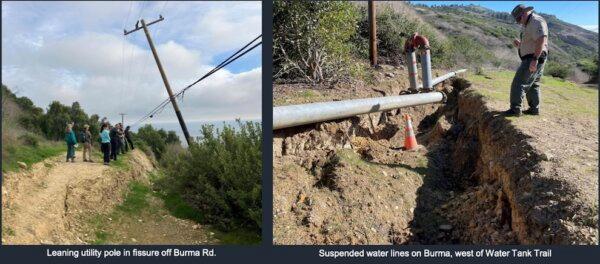 A screenshot from a presentation at a Rancho Palos Verdes City Council meeting of recent rain storm damages in Rancho Palos Verdes, Calif., on Feb. 6, 2024. (Screenshot via California Insider)