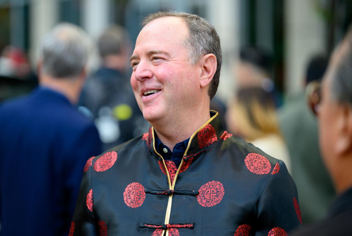 Rep. Adam Schiff (D-Calif.) speaks with supporters during the annual Chinese New Year parade in San Francisco on Feb. 24, 2024. (Josh Edelson/Getty Images)