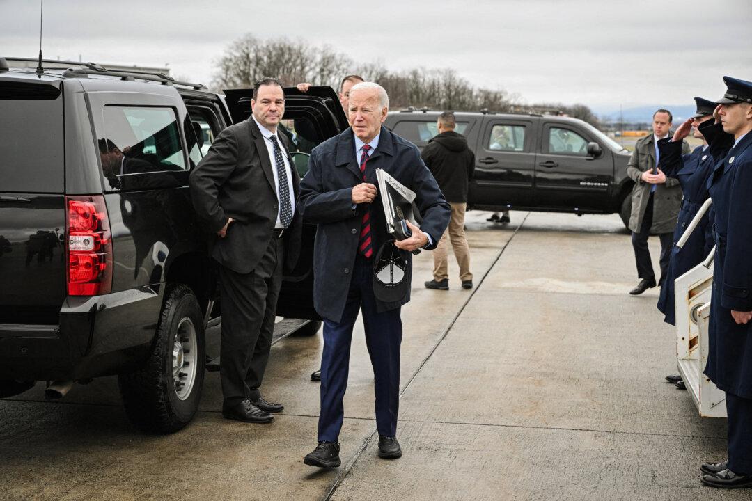 President Joe Biden arrives to board Air Force One at the Hagerstown Regional Airport in Hagerstown, Md., on March 5, 2024. (Mandel Ngan/AFP via Getty Images)