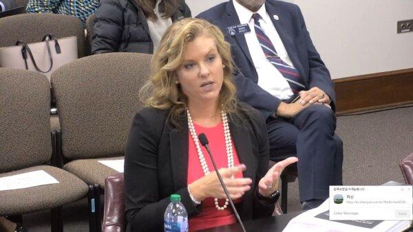 Defense attorney Ashleigh Merchant of Georgia is subpoenaed to testify to a Georgia state Senate committee on the investigation of the actions of Fulton County District Attorney Fani Willis on March 6. (Viemo / Screenshot via NTD)