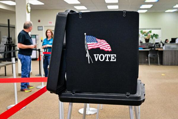 People arrive to cast their ballots at the Shasta County Clerk Registrar of Voters offices in Redding, Calif., on Feb. 23, 2024. (Frederic J. Brown/AFP via Getty Images)