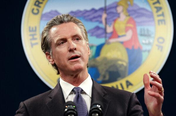 Calif. Gov. Gavin Newsom speaks during a press conference in Sacramento, Calif., on Feb. 1, 2023. (Justin Sullivan/Getty Images)