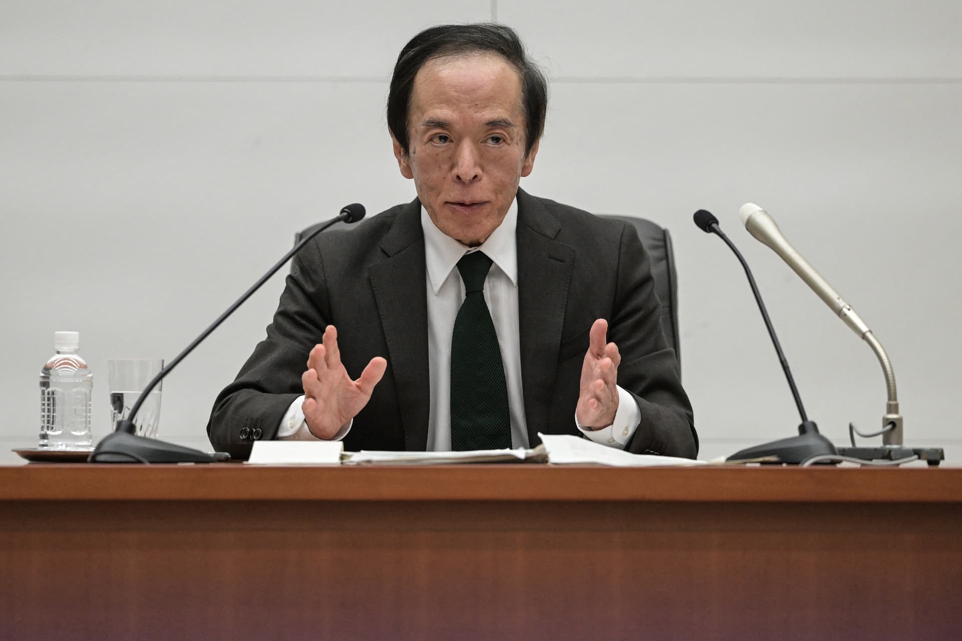 Bank of Japan governor Kazuo Ueda speaks during a press conference after a two-day monetary policy meeting at the BOJ headquarters in Tokyo on March 19, 2024. (Richard A. Brooks/AFP via Getty Images)