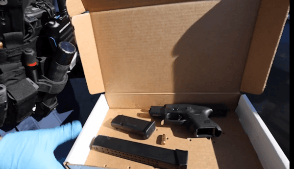A firearm seized as part of the CHP's East Bay operation, in a screenshot from video released April 10, 2024. (California Highway Patrol)