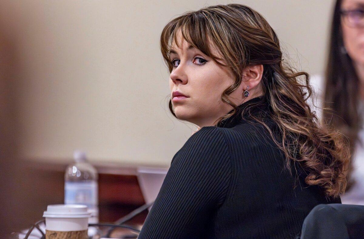 Hannah Gutierrez-Reed, the former armorer for the movie "Rust," listens to closing arguments in her trial at the district court in Santa Fe, N.M., on March 6, 2024. (Luis Sánchez Saturno/Santa Fe New Mexican via AP)