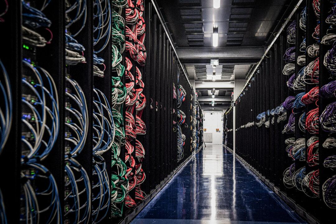 (Top) The NSA's Utah data collection center has Salt Lake City in the background, in Bluffdale, Utah, on March 17, 2017. The $1.5 billion data center is thought to be the worlds largest. (Bottom L) Cables and servers in the computers room at a data center, in Saint-Ouen-l'Aumone, France, on July 9, 2021. (Bottom R) Google reported that it consumed 5.6 billion gallons of water in 2022, primarily to cool its data centers. (George Frey/Getty Images, Alain Jocard/AFP via Getty Images)