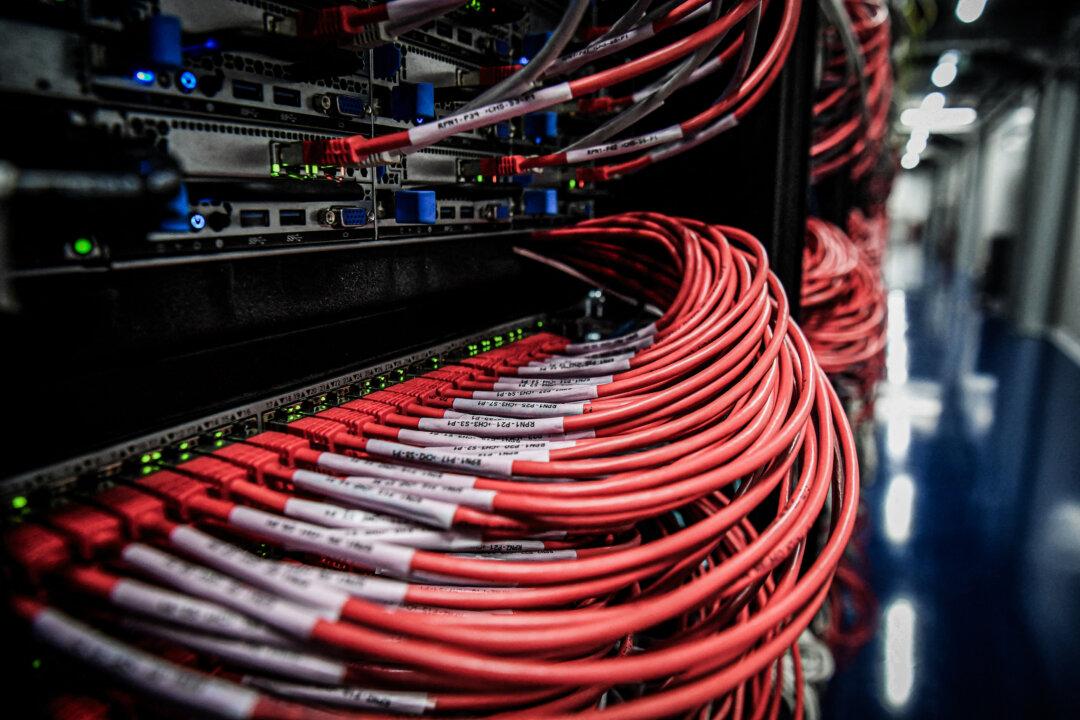 (Top) The NSA's Utah data collection center has Salt Lake City in the background, in Bluffdale, Utah, on March 17, 2017. The $1.5 billion data center is thought to be the worlds largest. (Bottom L) Cables and servers in the computers room at a data center, in Saint-Ouen-l'Aumone, France, on July 9, 2021. (Bottom R) Google reported that it consumed 5.6 billion gallons of water in 2022, primarily to cool its data centers. (George Frey/Getty Images, Alain Jocard/AFP via Getty Images)