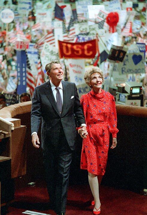 President Ronald Reagan and First Lady Nancy Reagan after his remarks accepting the presidential nomination at the Republican National Convention in Dallas, Texas, on Aug. 23, 1984. (White House/Reagan Presidential Library/Public Domain)
