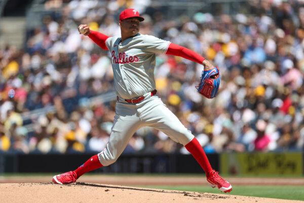 Phillies pitcher Taijuan Walker makes his season debut in San Diego on April 28, 2024. (Brandon Sloter/AP Photo)