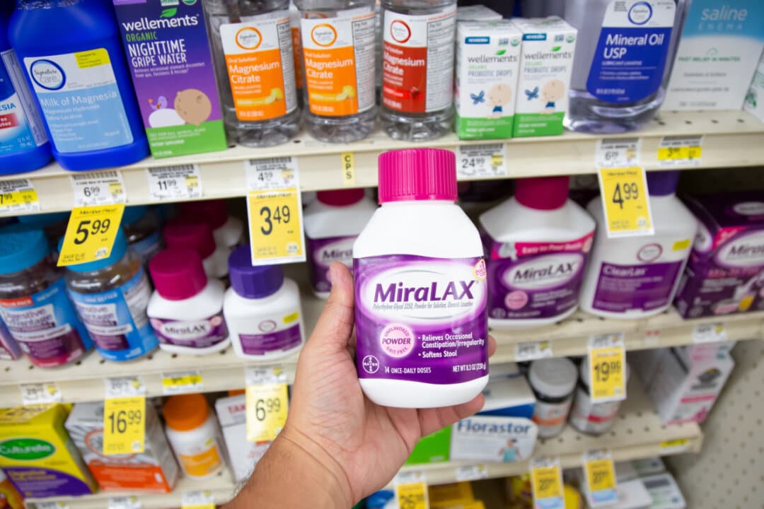 Miralax, is an over-the-counter drug that, along several generic versions, uses PEG 3350 as its active ingredient. (JHVEPhoto/Shutterstock)