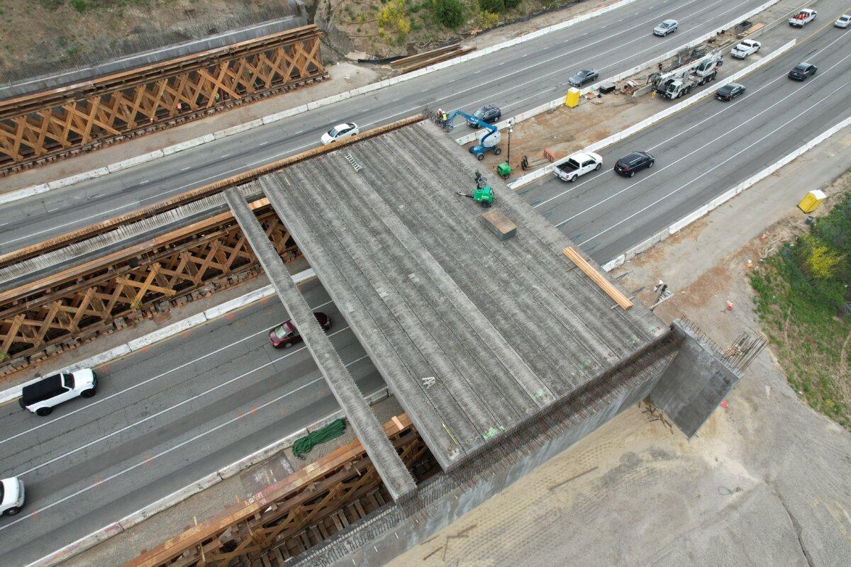 The Wallis Annenberg Wildlife Crossing over Highway 101 near Agoura Hills as it appeared in April 2024. (Wallis Annenberg Wildlife Crossing)