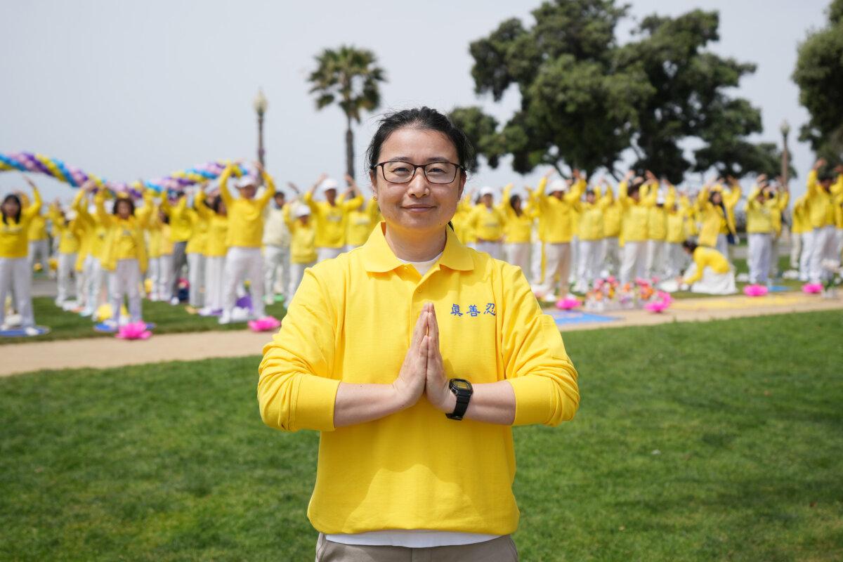 Shiyan Chen attends the 25th celebration of Falun Dafa Day in Santa Monica, Calif., on May 12, 2024. (Debora Cheng/The Epoch Times)