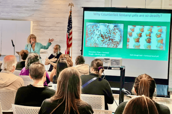 Orange County Supervisor Katrina Foley speaks at a fentanyl town hall in Aliso Viejo, Calif., on May 16, 2024. (Rudy Blalock/The Epoch Times)