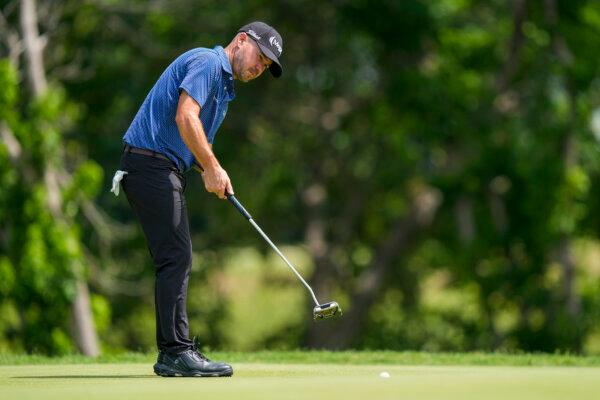 Brian Harman putts on the fifth green during the first round of the Charles Schwab Challenge in Fort Worth, Texas, on May 23, 2024. (LM Otero/AP Photo)
