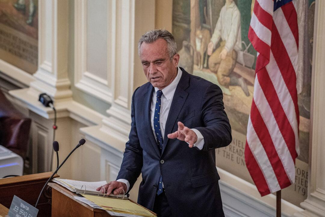 Presidential hopeful Robert F. Kennedy, Jr. (R), addresses the New Hampshire Senate at the State House in Concord, N.H., on June 1, 2023. (Joseph Prezioso/AFP via Getty Images)