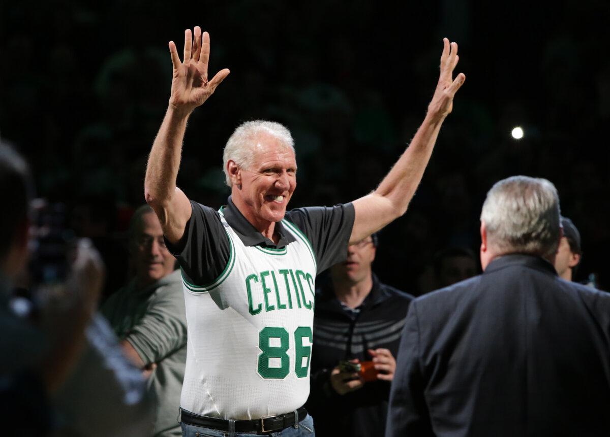 Member of the Boston Celtics 1986 Championship team Bill Walton is honored at halftime of the game between the Boston Celtics and the Miami Heat at TD Garden in Boston, Mass., on April 13, 2016. (Mike Lawrie/Getty Images)