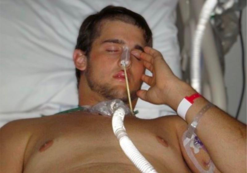 Zack Dunlap unconscious in the hospital. (Courtesy of Zack Dunlap)