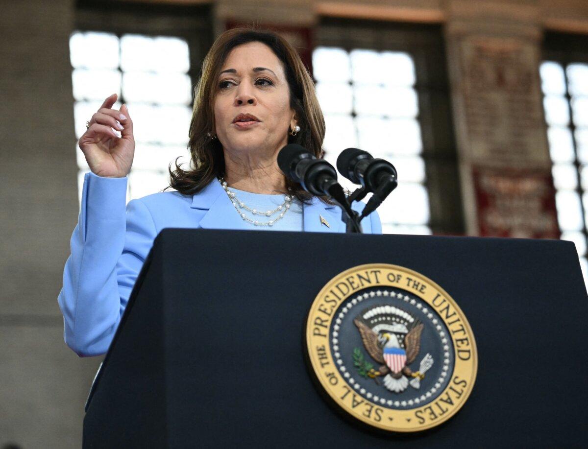 US Vice President Kamala Harris speaks during a campaign rally with US President Joe Biden in Philadelphia, Pennsylvania, on May 29, 2024. (Mandel Ngan/AFP via Getty Images)