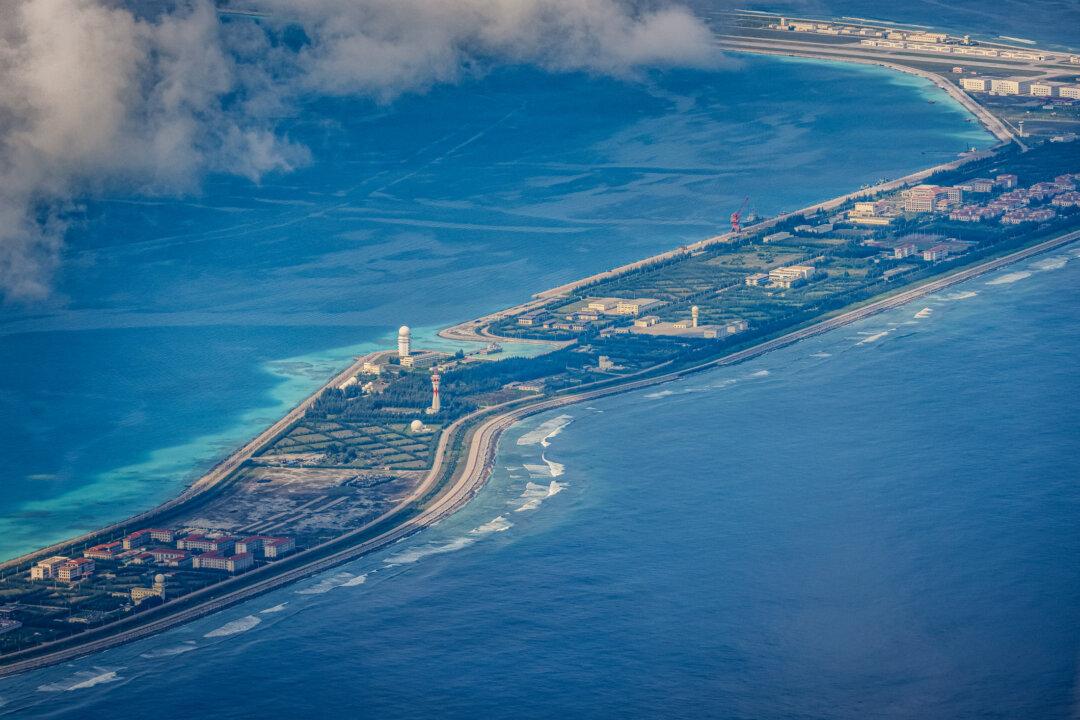 Buildings and structures are seen on the artificial island built by China in Mischief Reef, Spratly Islands, in the South China Sea, on Oct. 25, 2022. (Ezra Acayan/Getty Images)