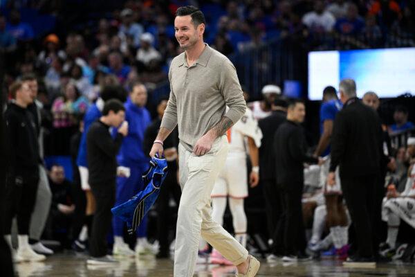 Former Orlando Magic guard JJ Redick leaves the court after being honored by the team in Orlando, Fla., on Feb. 14, 2024. (Phelan M. Ebenhack/AP Photo)