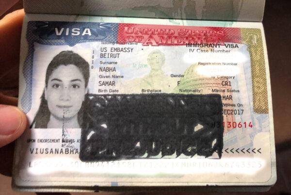 A black stamp was placed on the visa of Samar Nabha by U.S. Embassy officials in Lebanon. (Courtesy of the Seblani family)