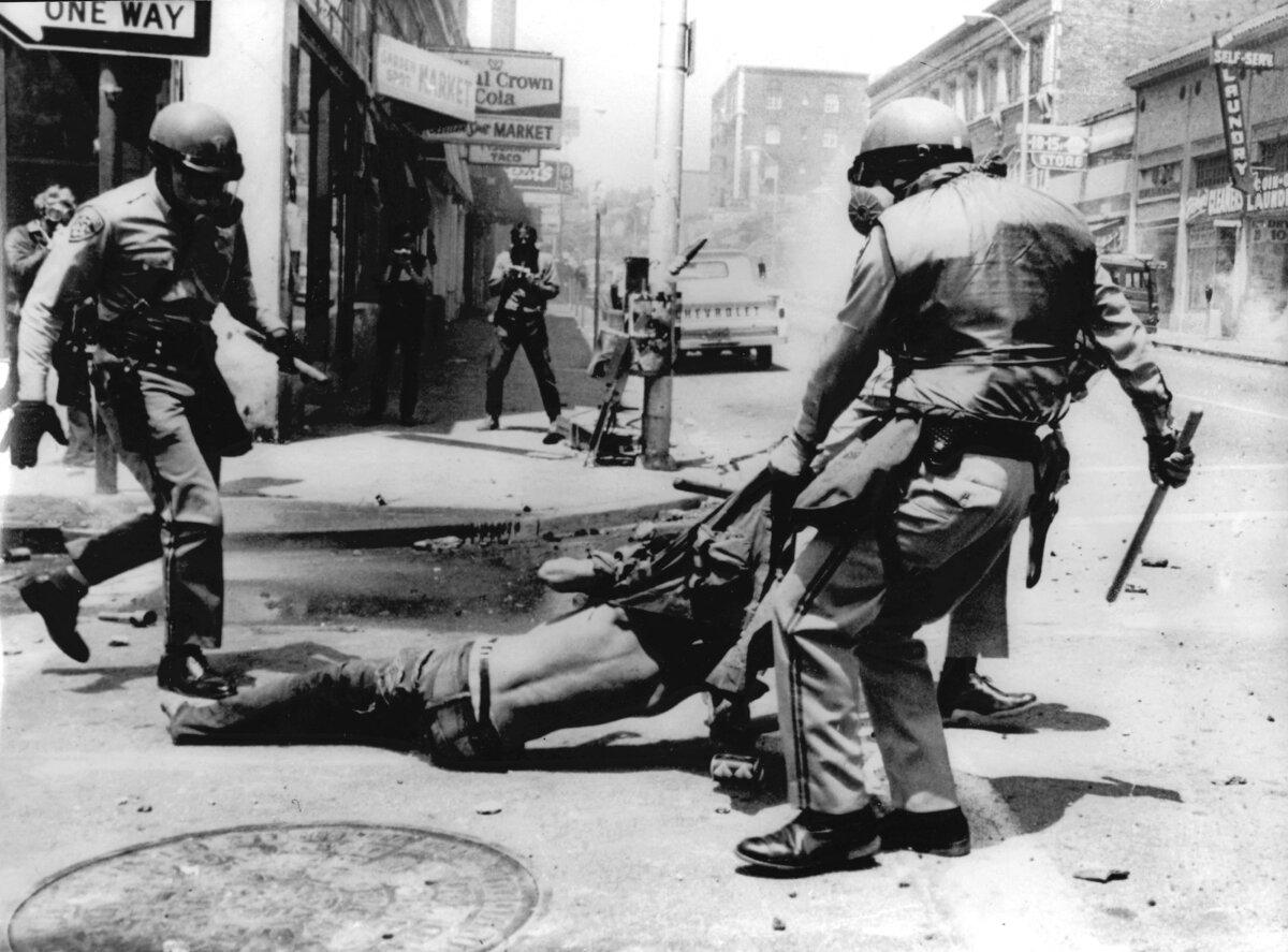 Police arrest student during riots against closure of "People's Park" in Berkeley, Calif., on June 3, 1969. (Staff/AFP via Getty Images)