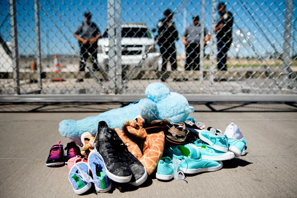 A pile of shoes and toys were left behind at the Tornillo Port of Entry, where illegal immigrant children have been housed, in Tornillo, Texas, on June 21, 2018. (Brendan Smialowski/AFP via Getty Images)