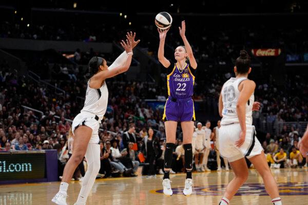 Los Angeles Sparks forward Cameron Brink shoots against the Las Vegas Aces in Los Angeles on June 9, 2024. (Ryan Sun/AP Photo)