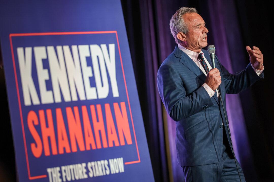 Independent presidential candidate Robert F. Kennedy Jr. speaks at the Libertarian National Convention in Washington on May 24, 2024. Hispanic support for Mr. Kennedy is enough to swing the upcoming election, polls suggest. (Kevin Dietsch/Getty Images)