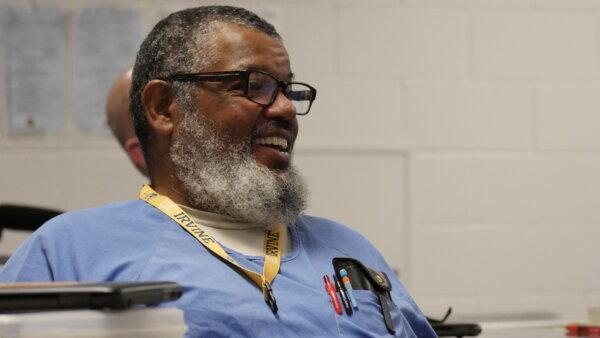 A UCI LIFTED student laughs with classmates at the Richard J. Donovan Correctional Facility in San Diego on June 18, 2024. (California Department of Corrections and Rehabilitation)