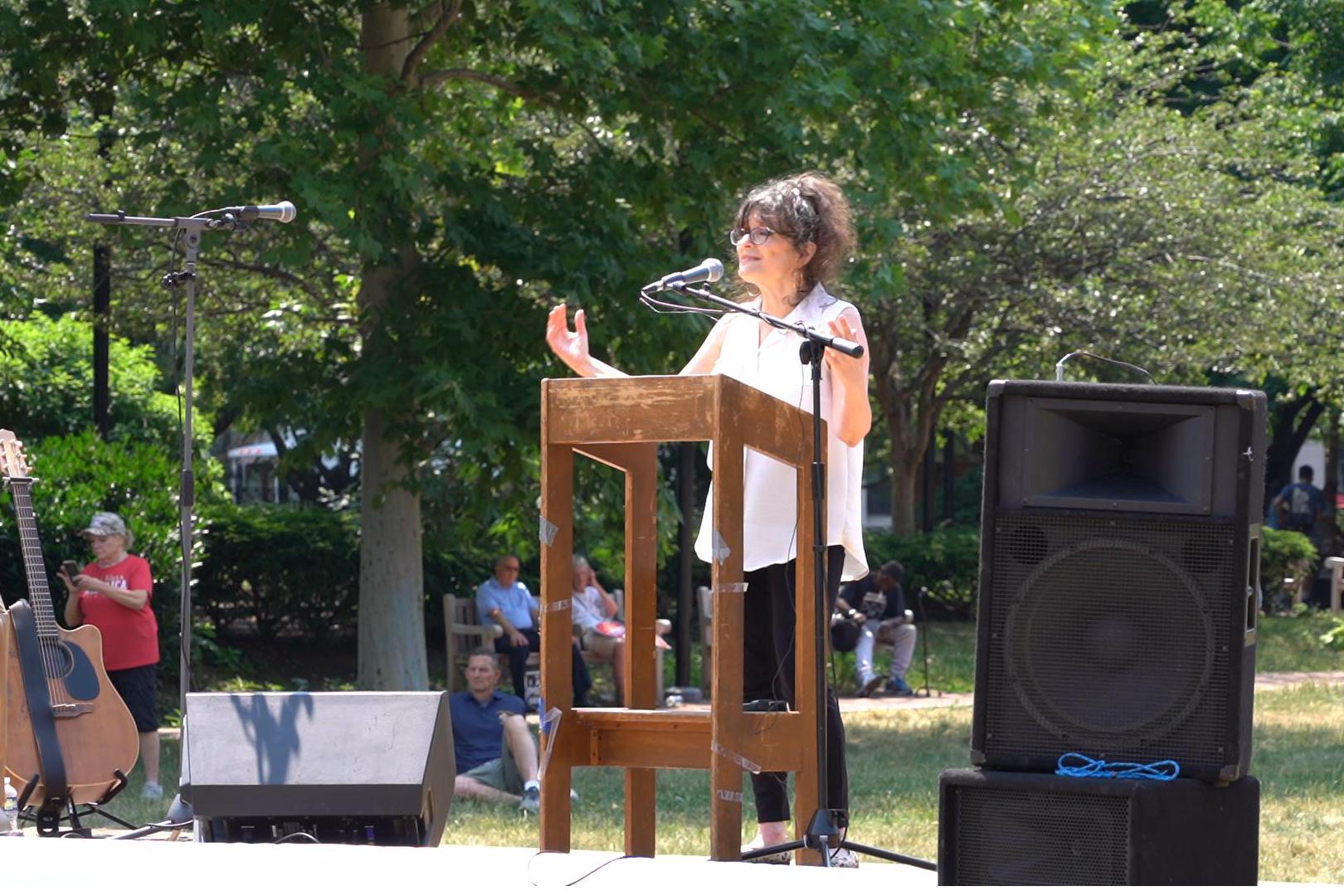 Christine Flowers, an attorney in Philadelphia, spoke at the rally of the 4th Annual March for Life and Rally at Independence Mall in Philadelphia, Pa., on June 22, 2024. (William Huang/The Epoch Times)