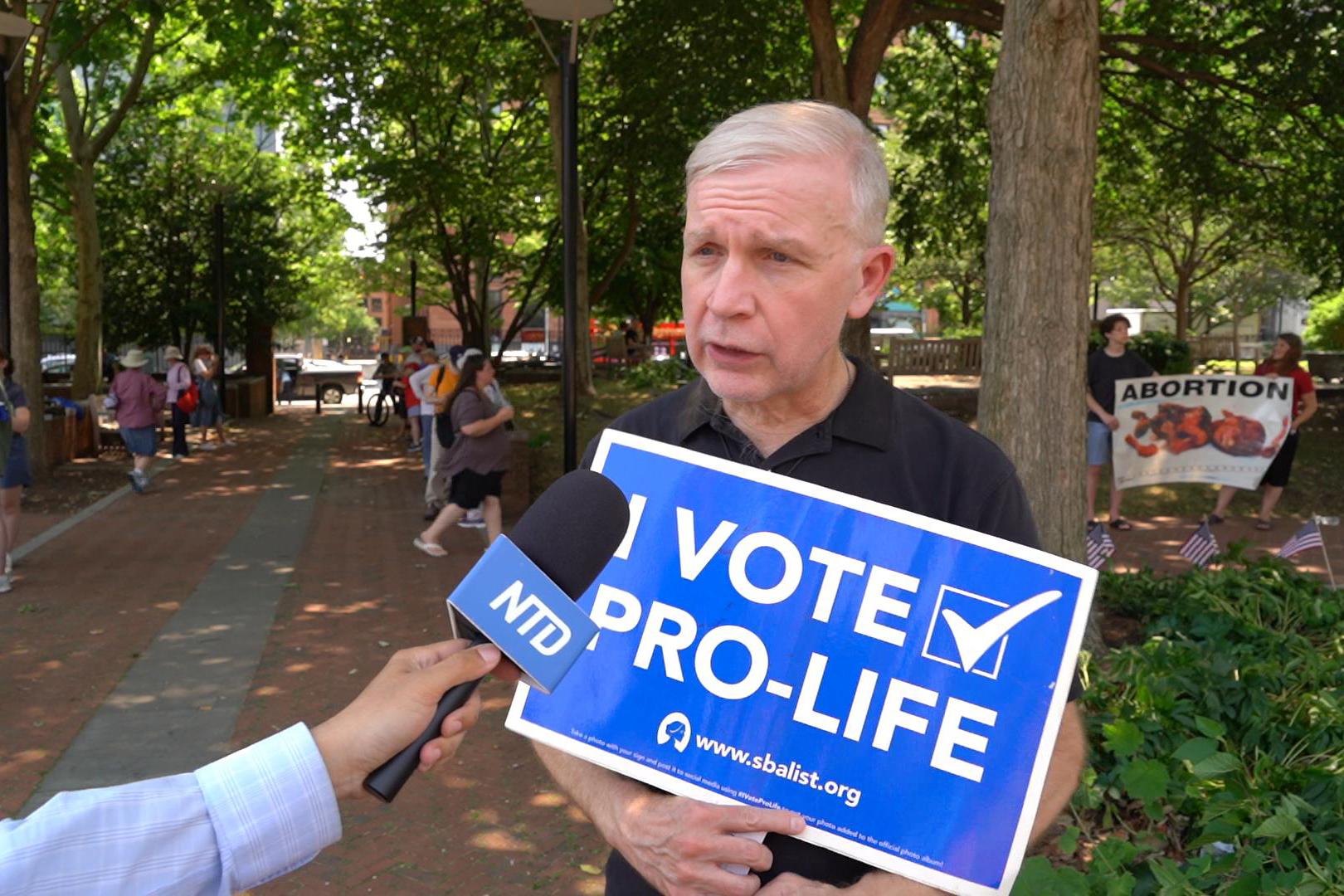 Cort Rosholt, an Activist in the Pro-life Movement from New Jersey, attended the 4th Annual March for Life and Rally at Independence Mall in Philadelphia, Pa., on June 22, 2024. (William Huang/The Epoch Times)