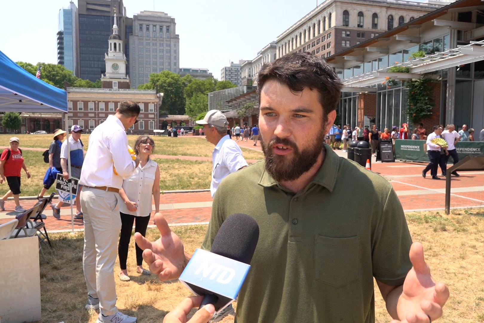 Martin Stanton, the grandson of John Stanton, the founder of the Pro-Life Union of Greater Philadelphia, attended the 4th Annual March for Life and Rally at Independence Mall in Philadelphia, Pa., on June 22, 2024. (William Huang/The Epoch Times)