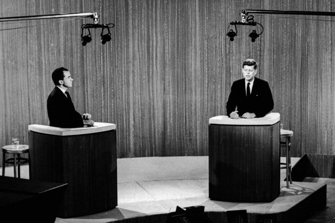 Presidential candidates Sen. John F. Kennedy (R) and Vice President Richard M. Nixon at the fourth and final of their televised presidential debates at ABC Studios in New York City on Oct. 21, 1960. (Pictorial Parade/Archive Photos/Getty Images)