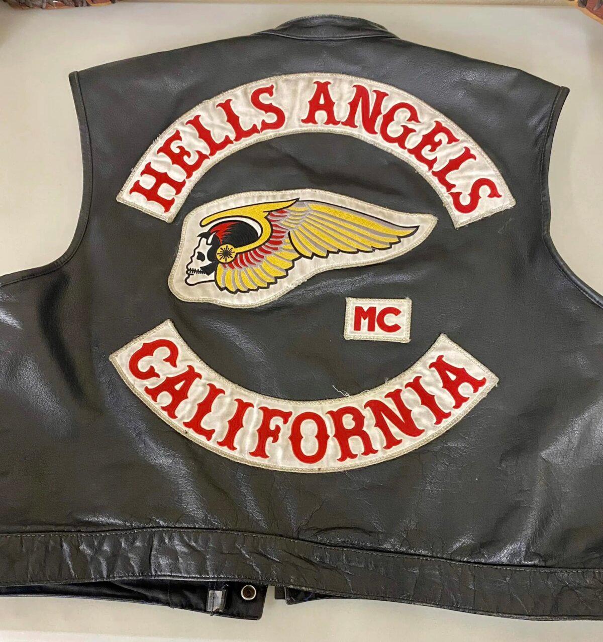 A Hells Angels member vest seized by Kern County Sheriff’s personnel during raids in Bakersfield, Calif., on June 25, 2024. (Courtesy of Kern County Sheriff’s Office)