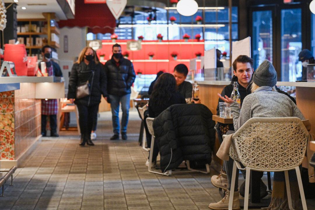 People dine at a restaurant at Hudson Yards in New York City on Feb. 12, 2021. (Angela Weiss/AFP via Getty Images)