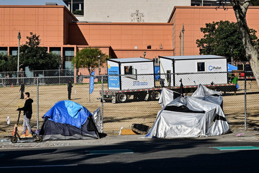 Tents set up by homeless people line a street in Los Angeles on Jan.31, 2024. (Frederic J. Brown/AFP via Getty Images)