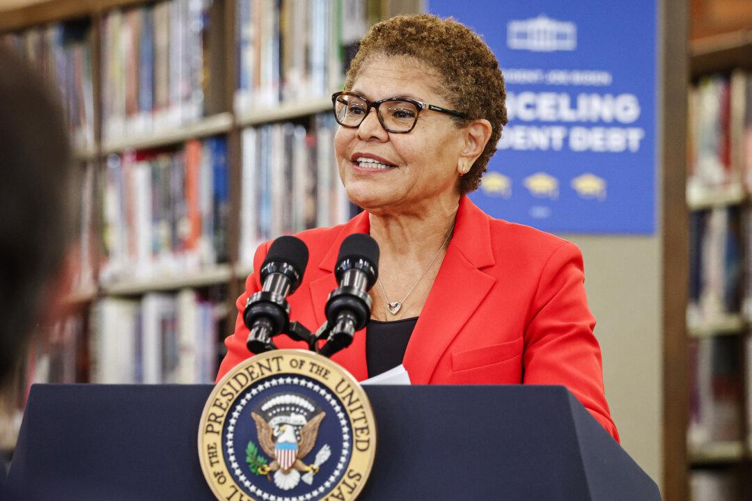 Los Angeles Mayor Karen Bass speaks at an event in Culver City, Calif., on Feb. 21, 2024. She said the ruling “must not be used as an excuse for cities across the country to attempt to arrest their way out of this problem.” (Mario Tama/Getty Images)