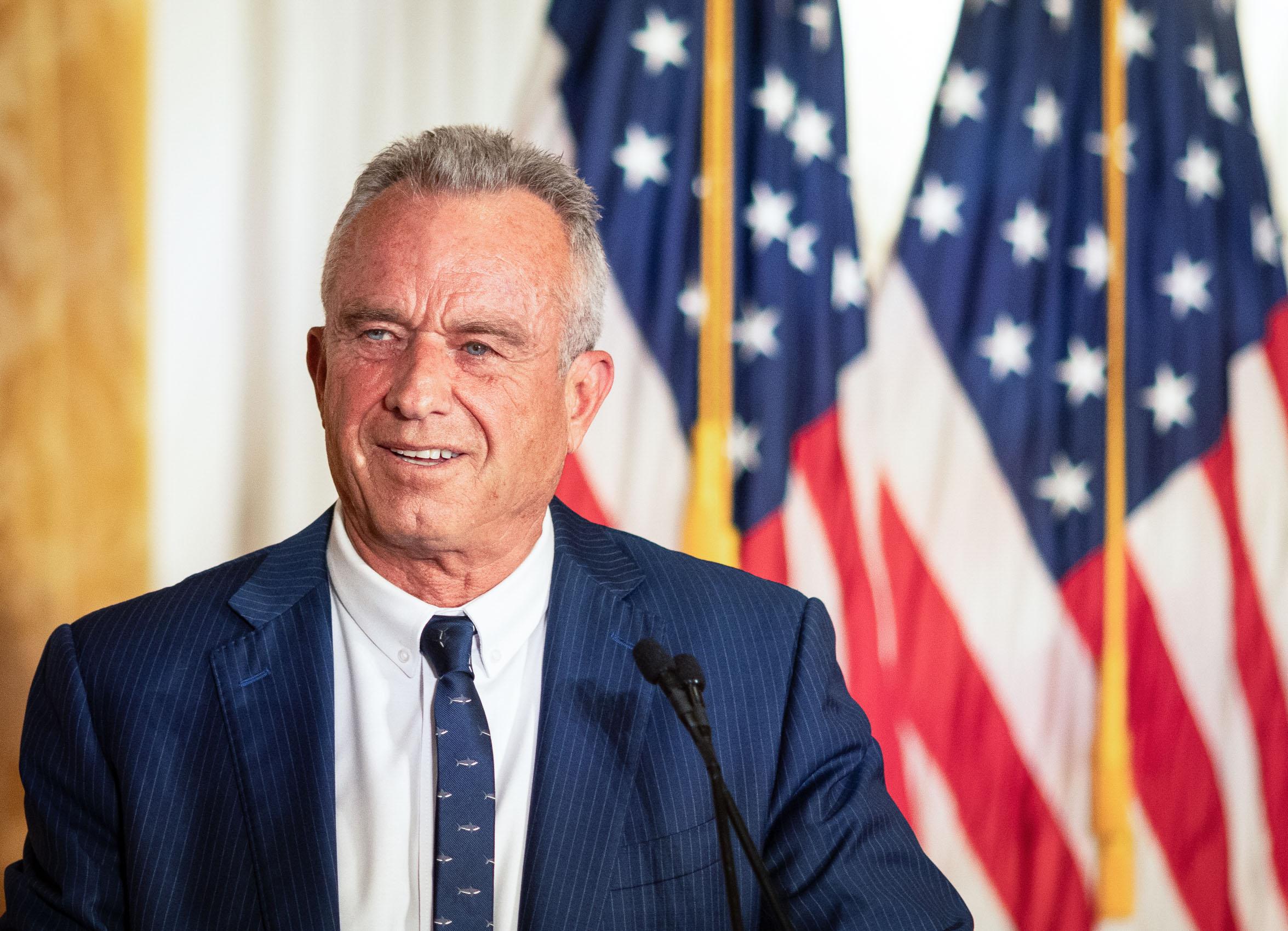 Presidential candidate Robert F. Kennedy Jr. speaks at the Nixon library in Yorba Linda, Calif., on June 12, 2024. (John Fredricks/The Epoch Times)