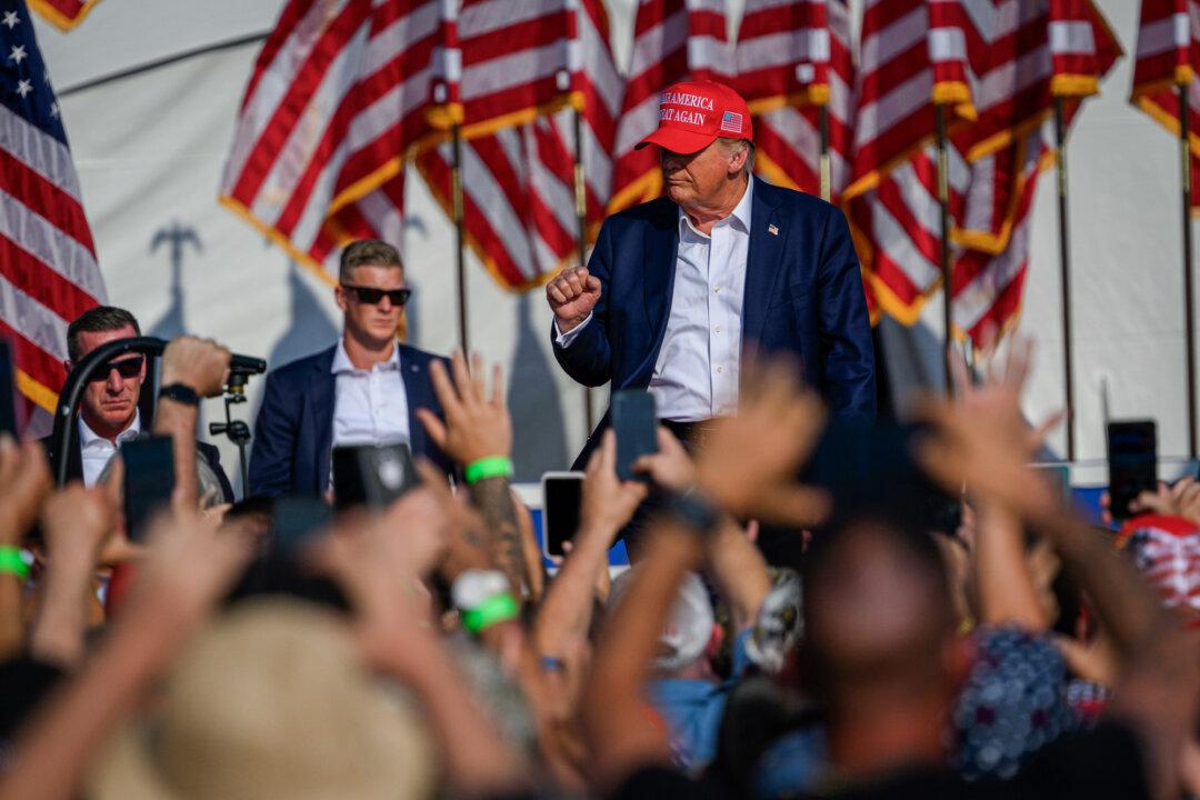 Republican presidential candidate and former President Donald Trump arrives for a campaign rally at Butler Farm Show Inc. in Butler, Penn., on July 13, 2024. (Jeff Swensen/Getty Images)