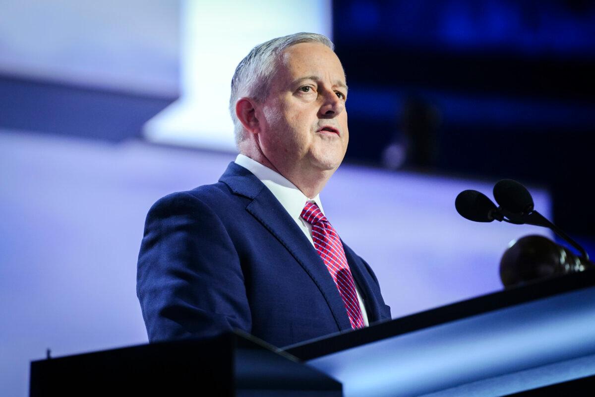 Republican National Committee Chairman Michael Whatley speaks during the 2024 Republican National Convention in Milwaukee on July 15, 2024. (Madalina Vasiliu/The Epoch Times)