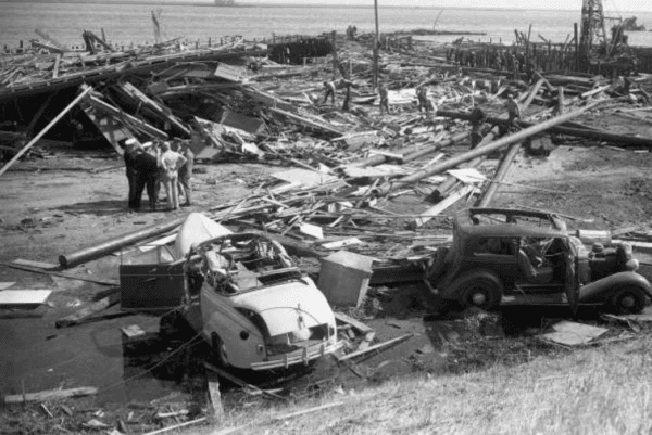 A view of Port Chicago Pier 1 on July 18, 1944, a day after an explosion that took the lives of over 300 people at the Port Chicago Naval Magazine. (U.S. Navy, National Park Service Photo/Public Domain)