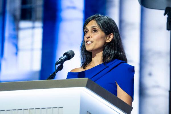 Usha Chilukuri Vance, wife of Vice Presidential nominee Sen. JD Vance (R-Ohio), speaks during the Republican National Convention in Milwaukee on July 17, 2024. (Madalina Vasiliu/The Epoch Times)